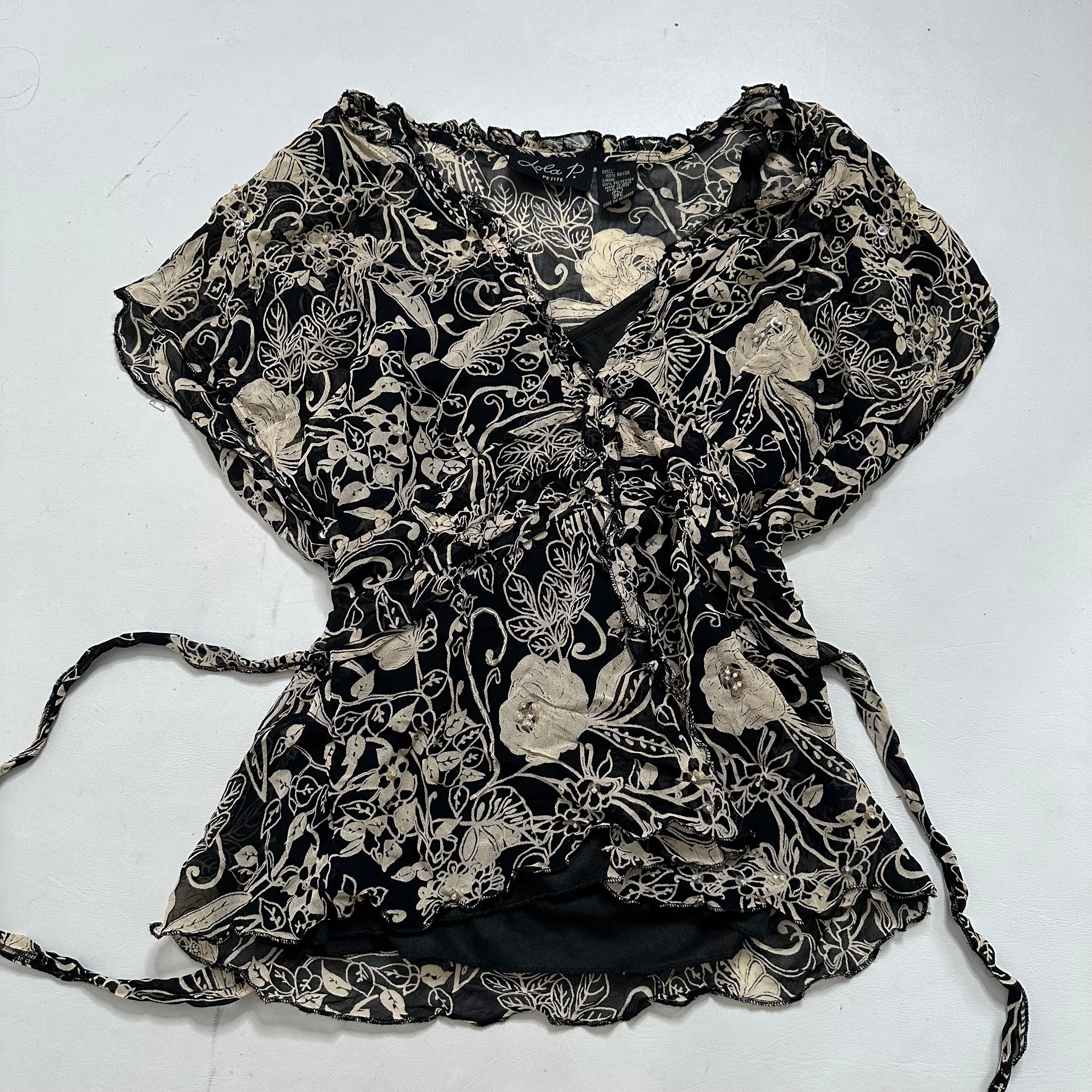 Mesh tie up sequin top