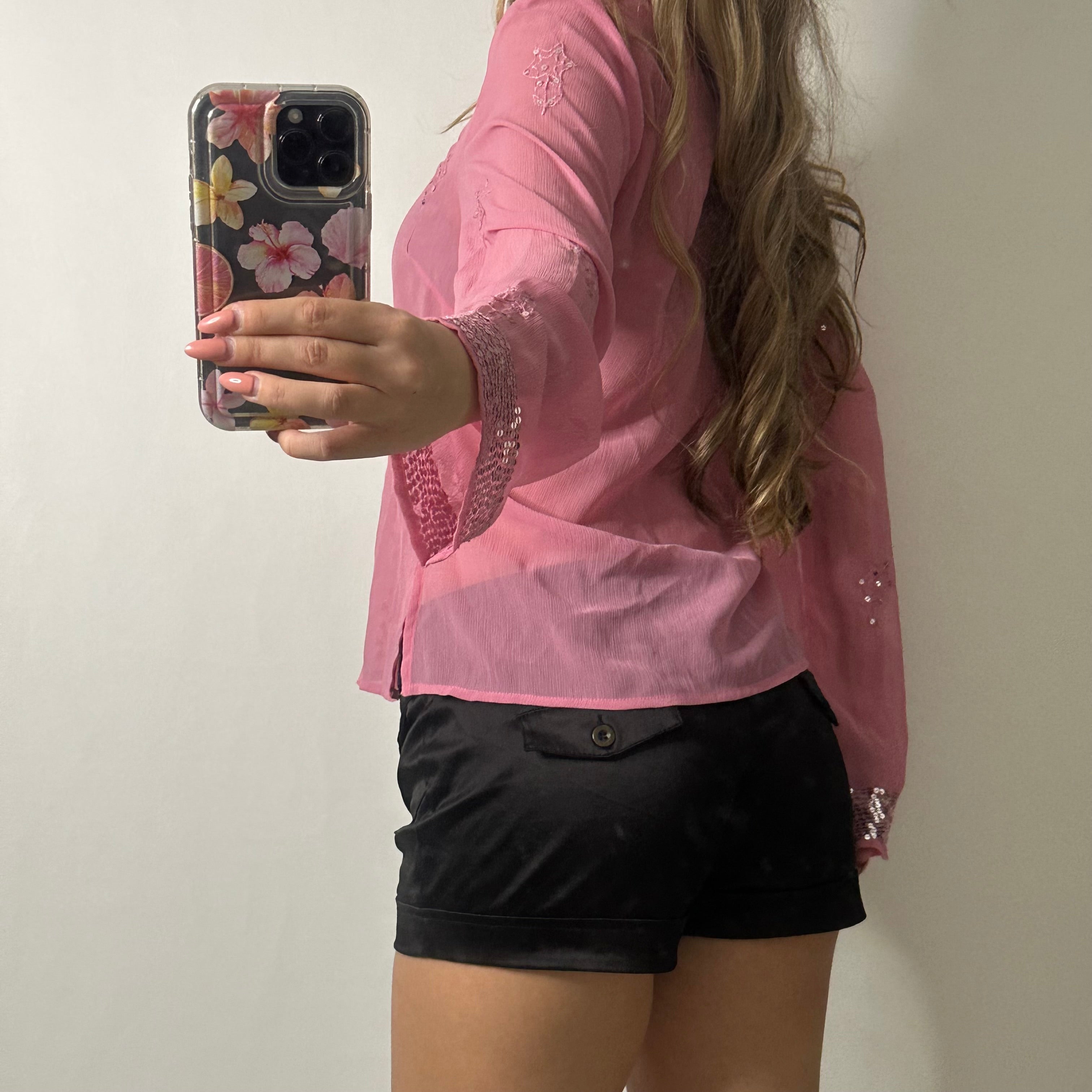 Pink mesh sequin top