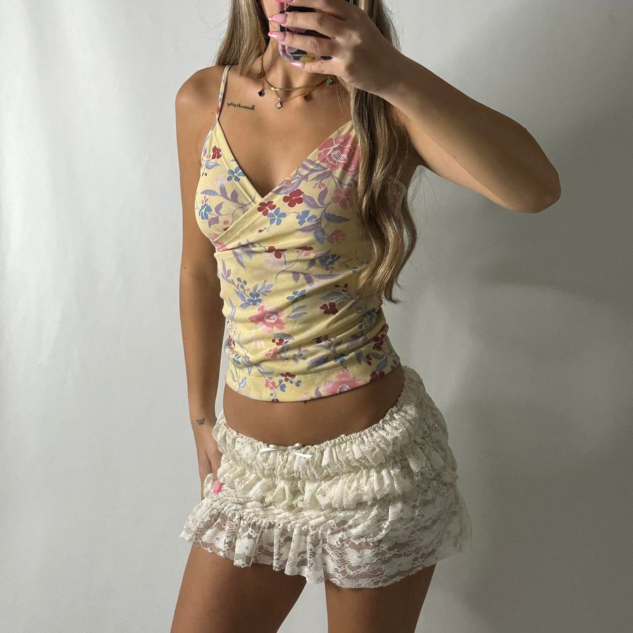 Italian vintage yellow floral cami top
